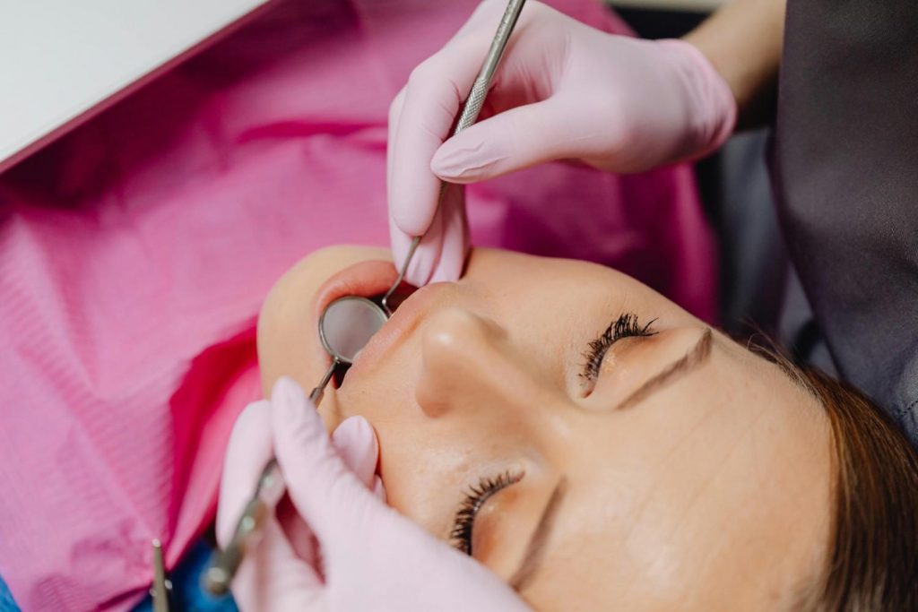 A patient undergoing a dental procedure